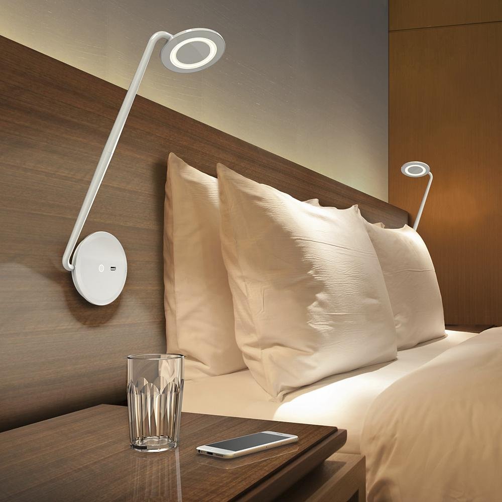 Bed with mounted lights.